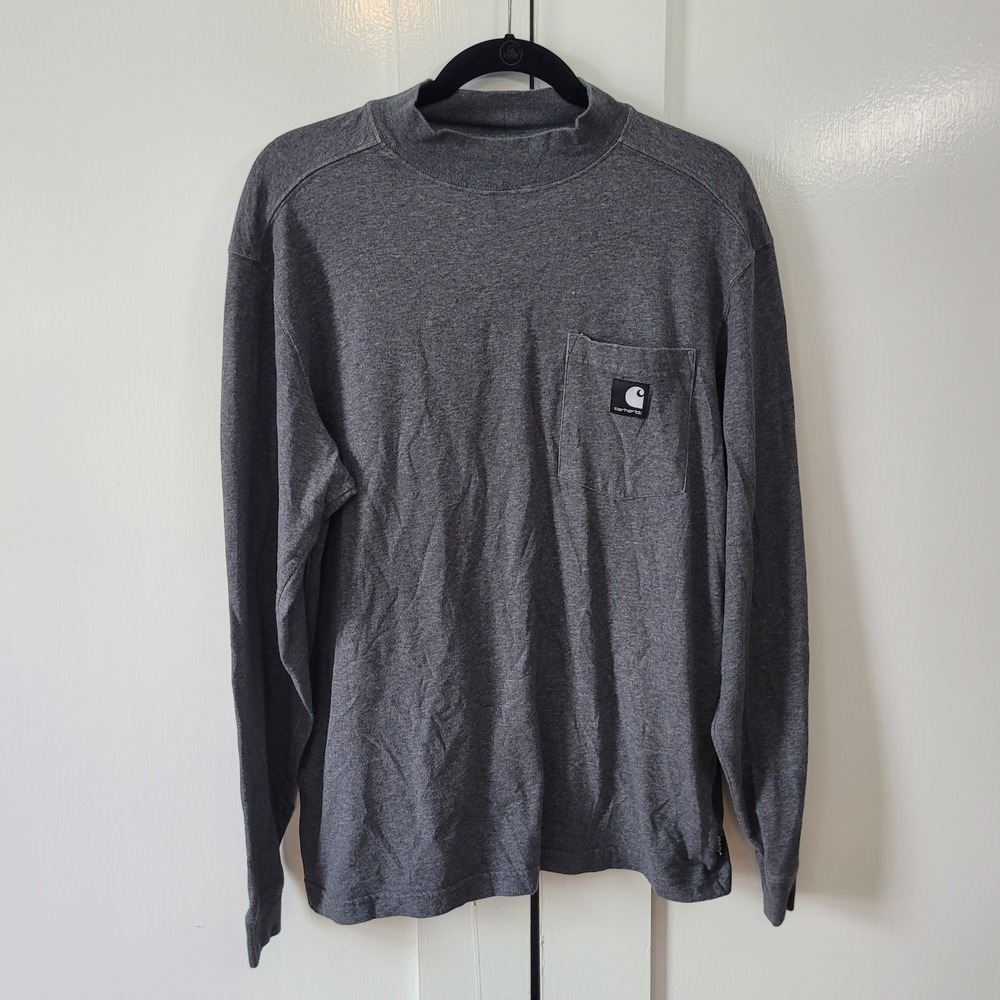 Carhartt Mens M Long Sleeve Mock Neck Pocket T-Shirt Gray Workwear Tee